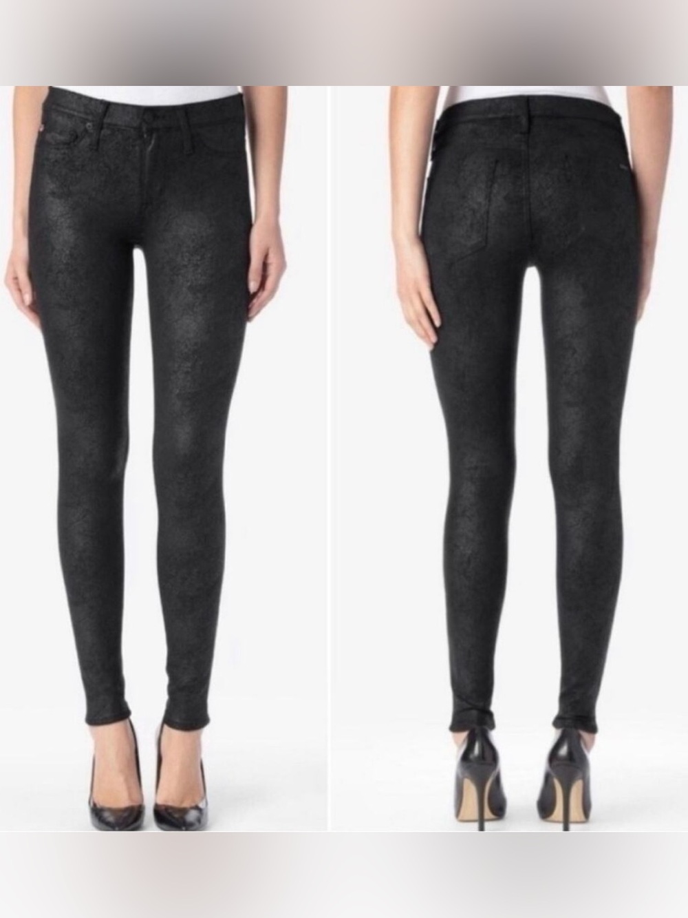 Hudson Niko Midrise Super Skinny Crackle Black Faux-Suede Pants Size 27